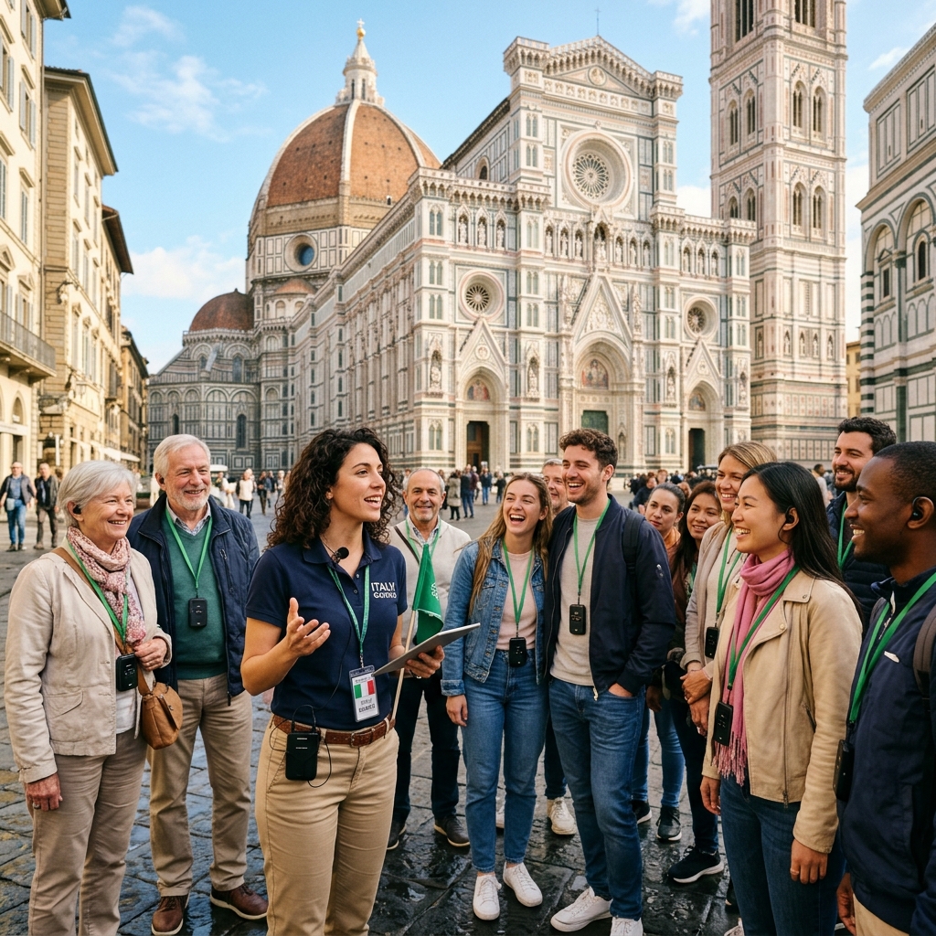 Gruppo turistico con radioguide GreenSound a Firenze